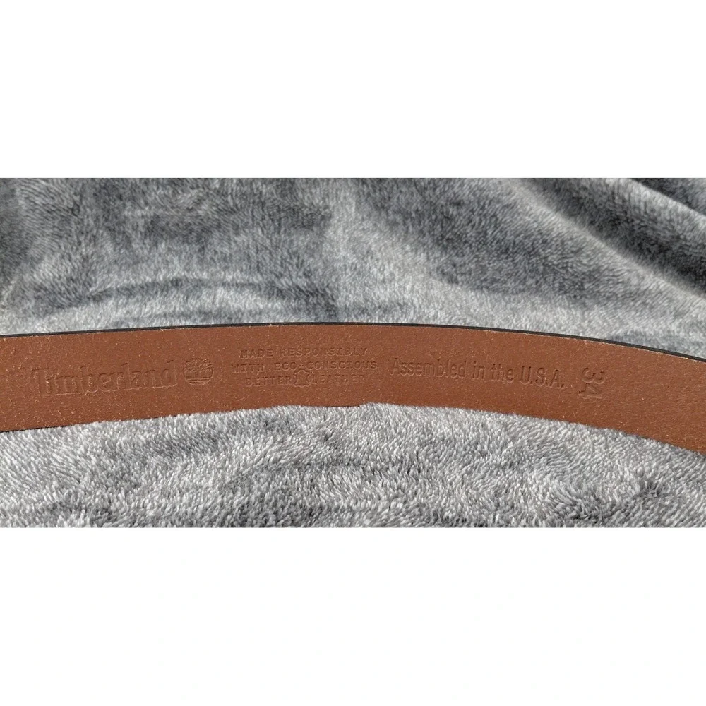 Timberland Mens Brown Leather Casual Dress Belt Gunmetal‎ Buckle Assembled USA